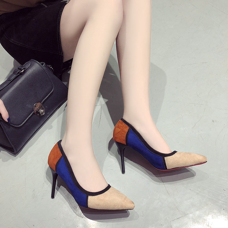 Γόβες Stiletto Suede με Πολύχρωμα Τετράγωνα Τμήματα