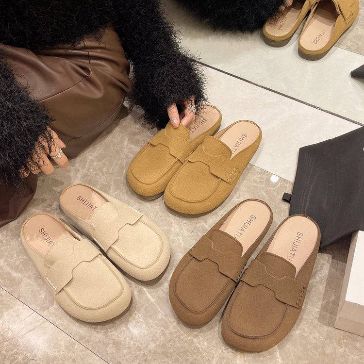 Flat Mules Suede Μοκασίνι με Minimal Ραφές
