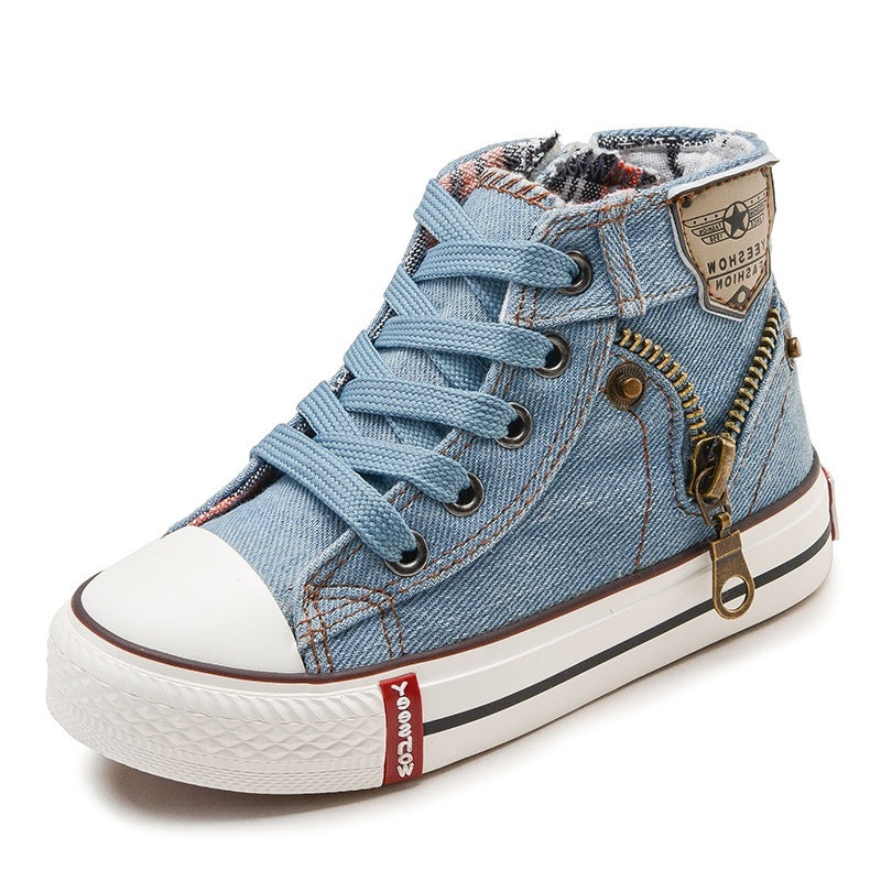 Ψηλά Sneakers Τζιν Μποτάκια με Καρό Επένδυση