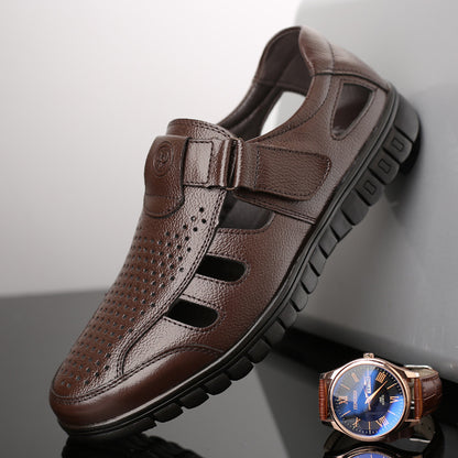 Δερμάτινα Κλειστά Σανδάλια με Velcro & Πλαϊνά Ανοίγματα