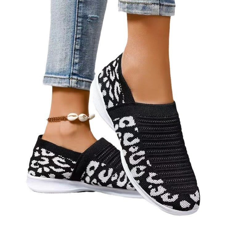 Slip-On Πλεκτά Παπούτσια με Λεοπάρ Σχέδιο & Ανάλαφρη Σόλα