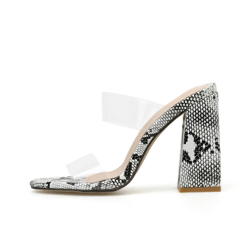 Mules Snake Print με Διαφανή Λουριά