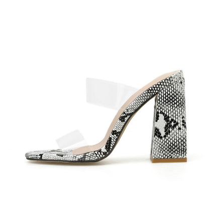 Mules Snake Print με Διαφανή Λουριά