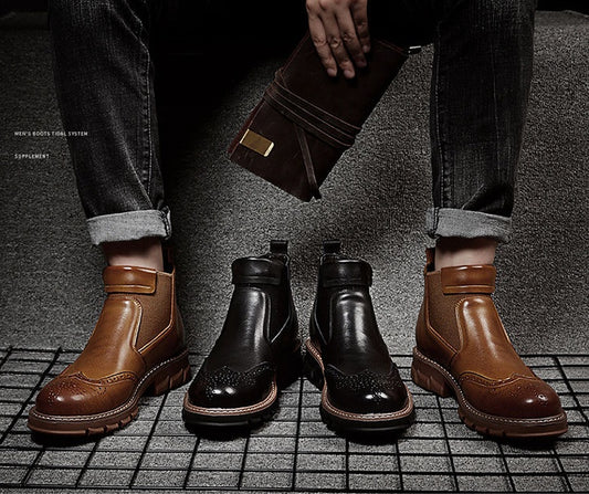 Δερμάτινα Chelsea Brogue Μποτάκια με Ενισχυμένη Σόλα