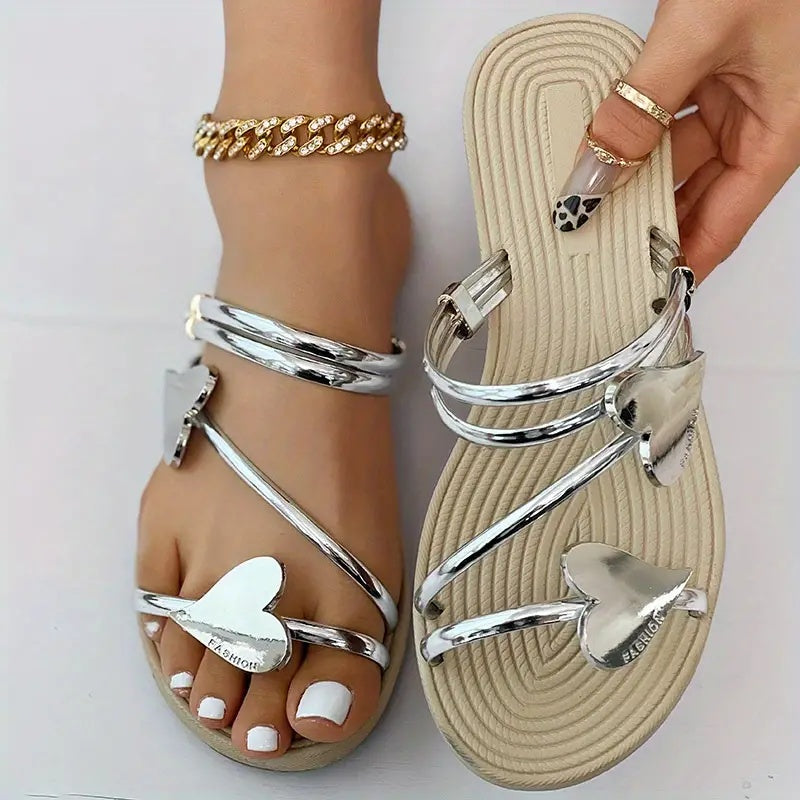 Strappy Σανδάλια με Χρυσές Μεταλλικές Καρδιές