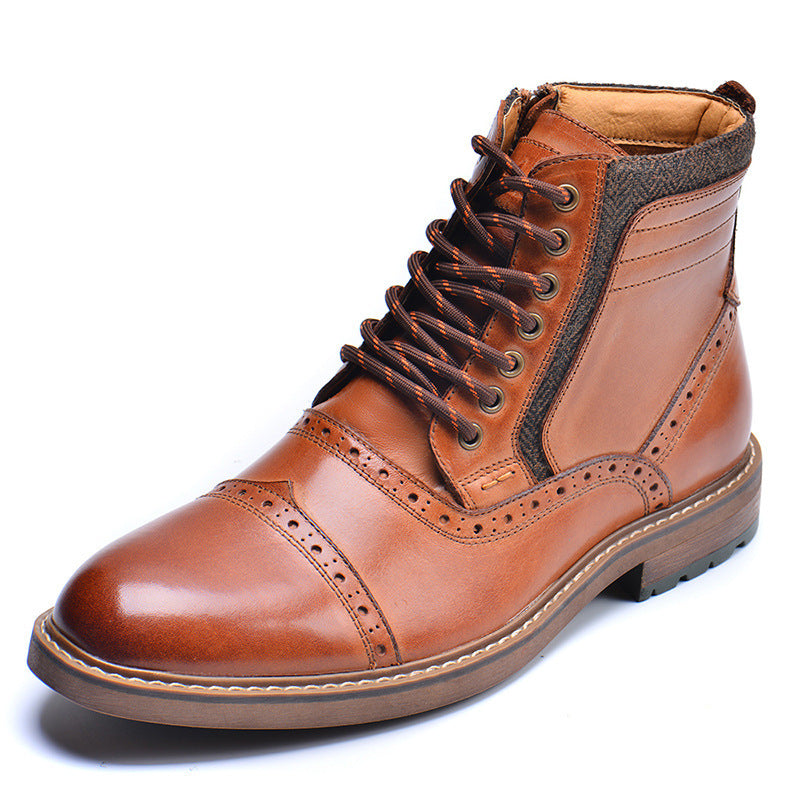 Δερμάτινα Επίσημα Μποτάκια Brogue με Κορδόνια & Φερμουάρ