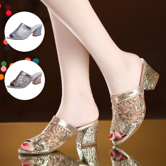 Γυναικεία Mules με Δαντέλα & Λάμψη