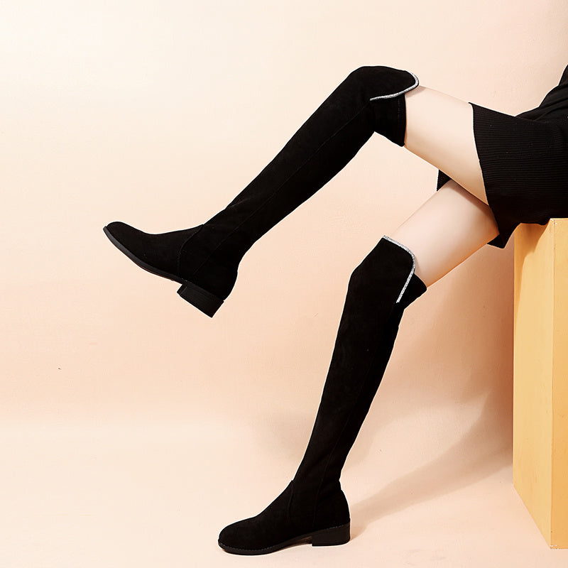Μπότες Over-the-Knee με Χοντρό Τακούνι & Στρας στο Γόνατο