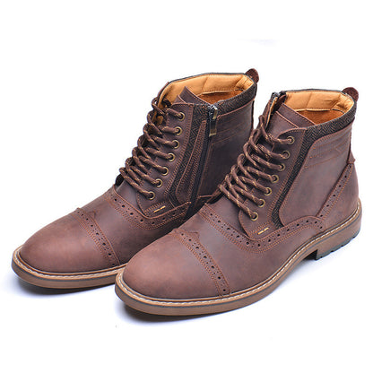 Δερμάτινα Επίσημα Μποτάκια Brogue με Κορδόνια & Φερμουάρ