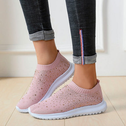 Slip-On Πλεκτά Παπούτσια με Διακοσμητικά Στρας & Αντιολισθητική Σόλα