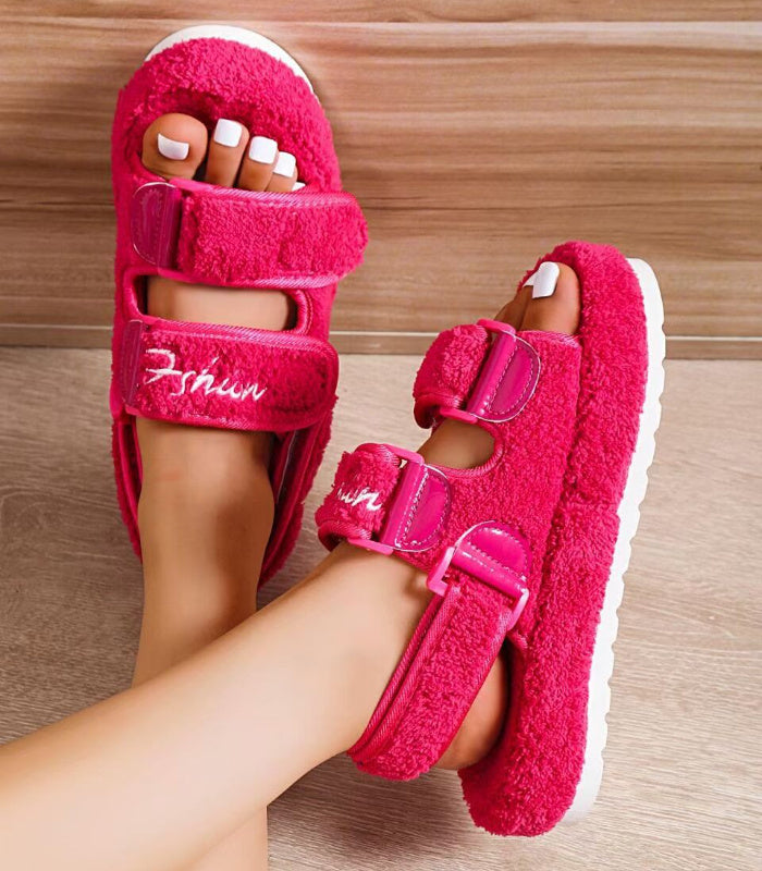 Flatform Σανδάλια με Υφασμάτινη Επένδυση & Αυτοκόλλητο Κλείσιμο