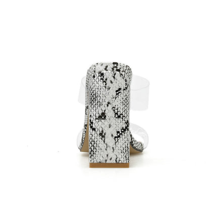 Mules Snake Print με Διαφανή Λουριά