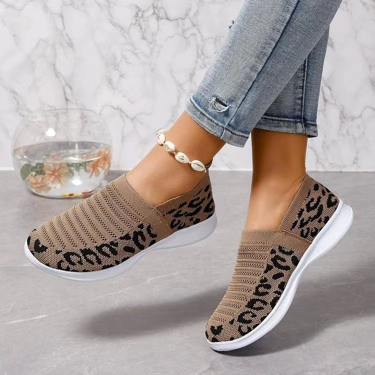Slip-On Πλεκτά Παπούτσια με Λεοπάρ Σχέδιο & Ανάλαφρη Σόλα