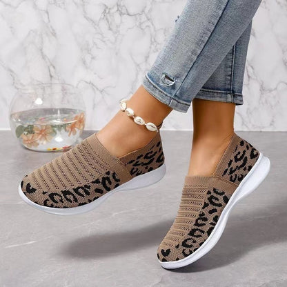 Slip-On Πλεκτά Παπούτσια με Λεοπάρ Σχέδιο & Ανάλαφρη Σόλα