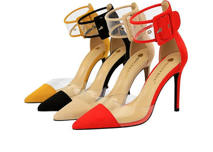 Γόβες Stiletto με Διαφανές Πλαϊνό & Φαρδύ Λουράκι στον Αστράγαλο