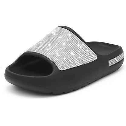 Παντόφλες Slides με Διακοσμητικά Strass & Ανάγλυφη Σόλα