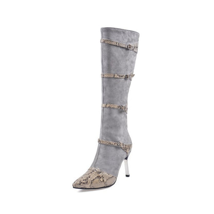 Κομψές Ψηλοτάκουνες Μπότες με Snake Print Λεπτομέρειες