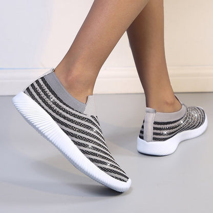 Slip-On Πλεκτά Παπούτσια με Διακοσμητικά Στρας & Αντιολισθητική Σόλα