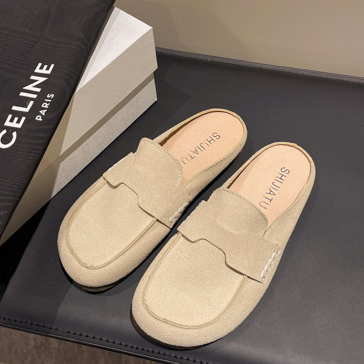 Flat Mules Suede Μοκασίνι με Minimal Ραφές