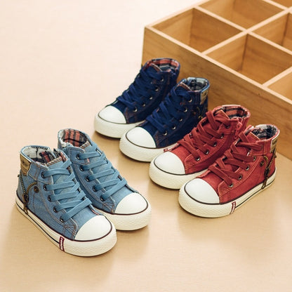 Ψηλά Sneakers Τζιν Μποτάκια με Καρό Επένδυση