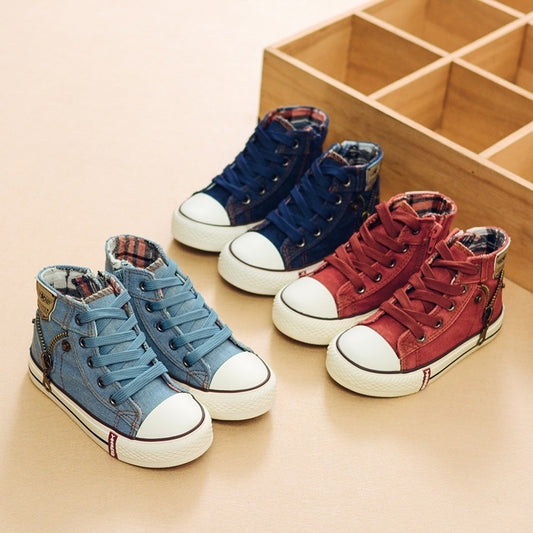 Ψηλά Sneakers Τζιν Μποτάκια με Καρό Επένδυση