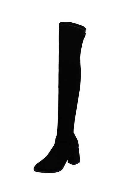 Over the Knee Μπότες με Χοντρό Τακούνι & Ελαστικό Ύφασμα