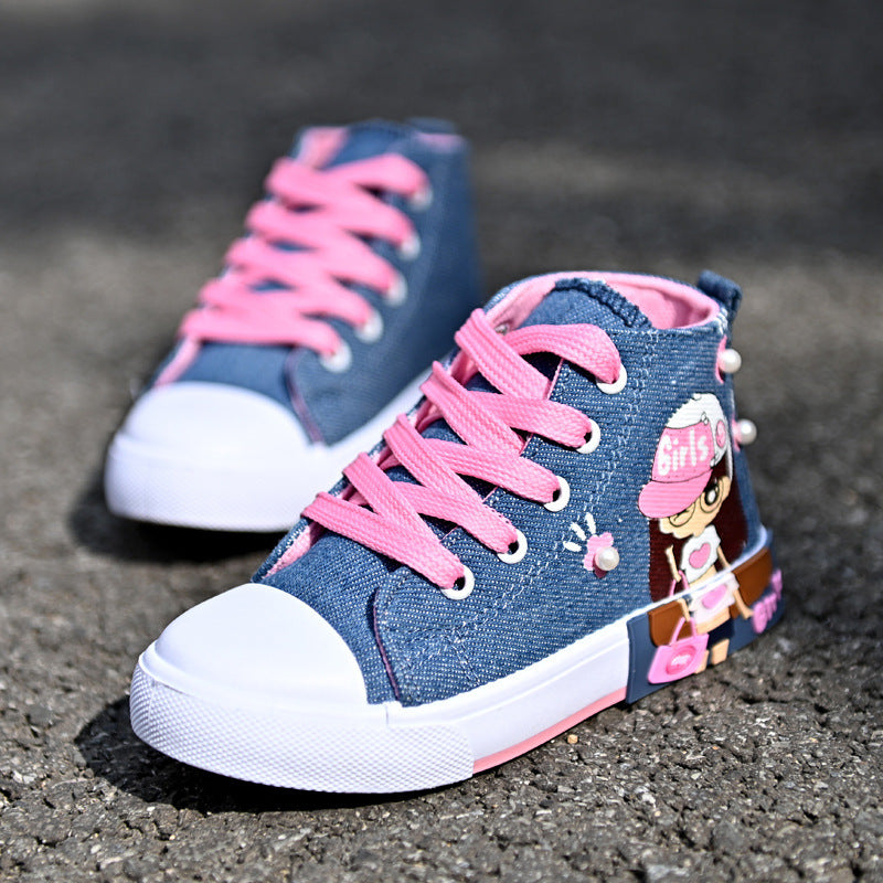 Denim Sneakers με Κορδόνια & Διακοσμητικό Σχέδιο Πλευρικά
