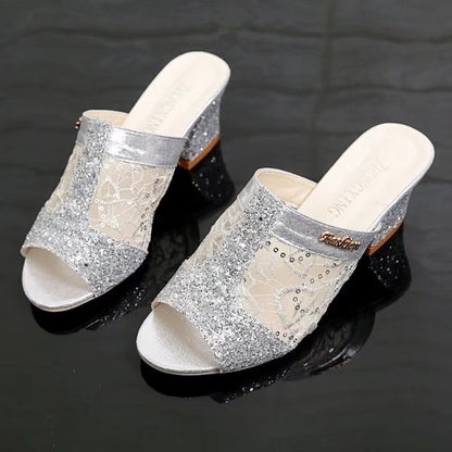 Γυναικεία Mules με Δαντέλα & Λάμψη