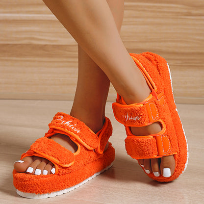 Flatform Σανδάλια με Υφασμάτινη Επένδυση & Αυτοκόλλητο Κλείσιμο