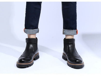 Δερμάτινα Chelsea Brogue Μποτάκια με Ενισχυμένη Σόλα