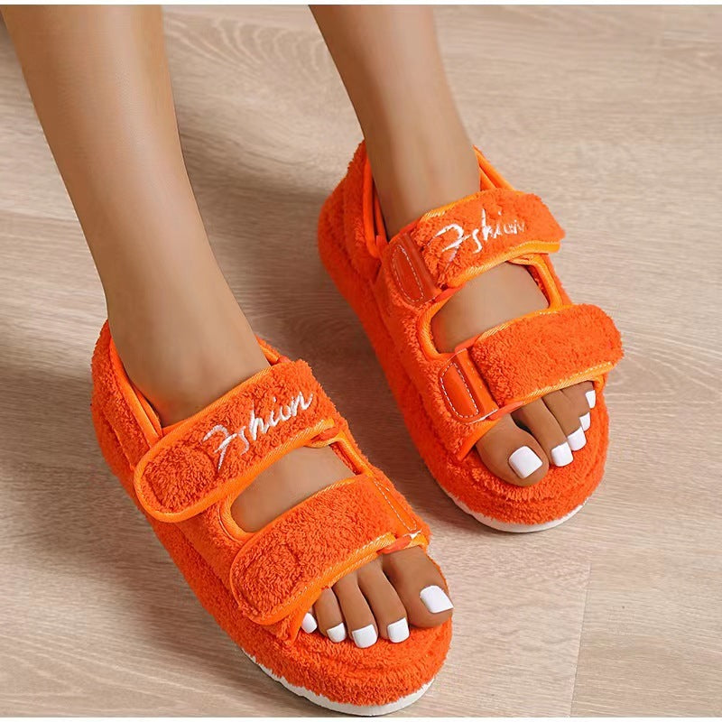Flatform Σανδάλια με Υφασμάτινη Επένδυση & Αυτοκόλλητο Κλείσιμο