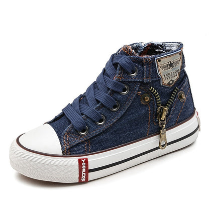 Ψηλά Sneakers Τζιν Μποτάκια με Καρό Επένδυση