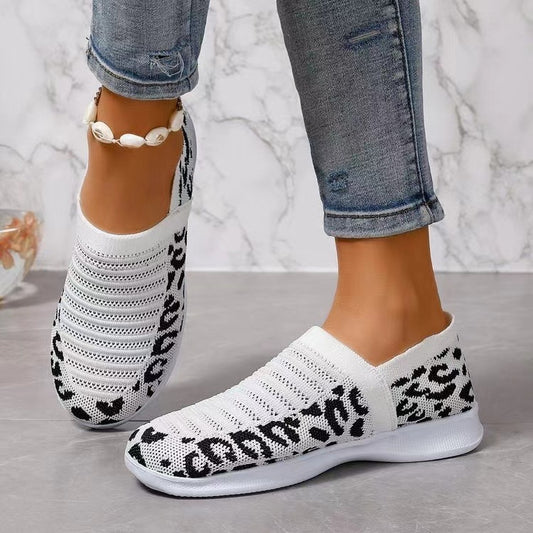Slip-On Πλεκτά Παπούτσια με Λεοπάρ Σχέδιο & Ανάλαφρη Σόλα