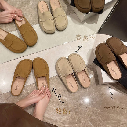 Flat Mules Suede Μοκασίνι με Minimal Ραφές