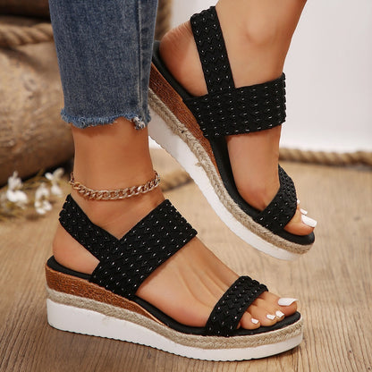 Flatform Σανδάλια με Ελαστικά Λουράκια & Ανάγλυφη Πλέξη