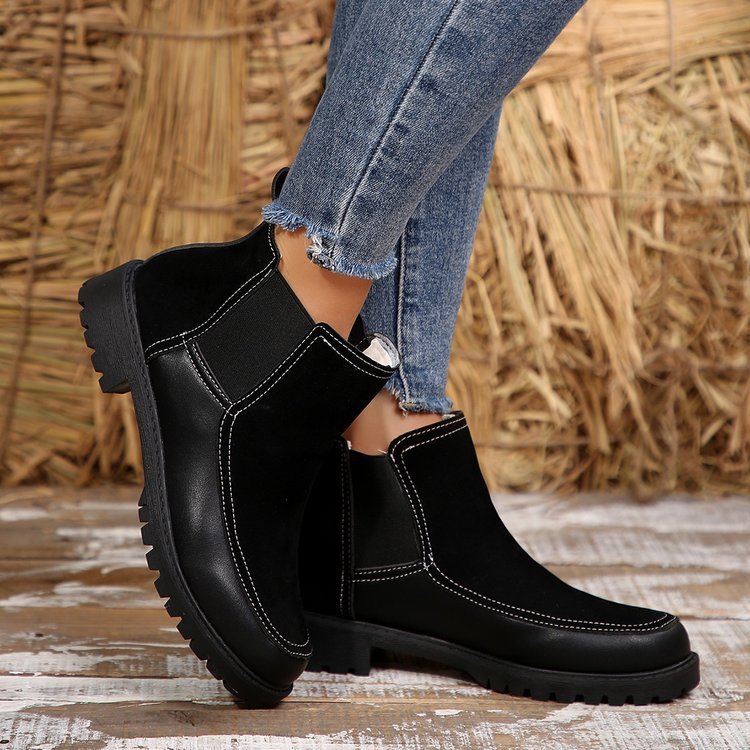 Casual Μποτάκια Suede με Ελαστικό Πλαϊνό & Ραφές
