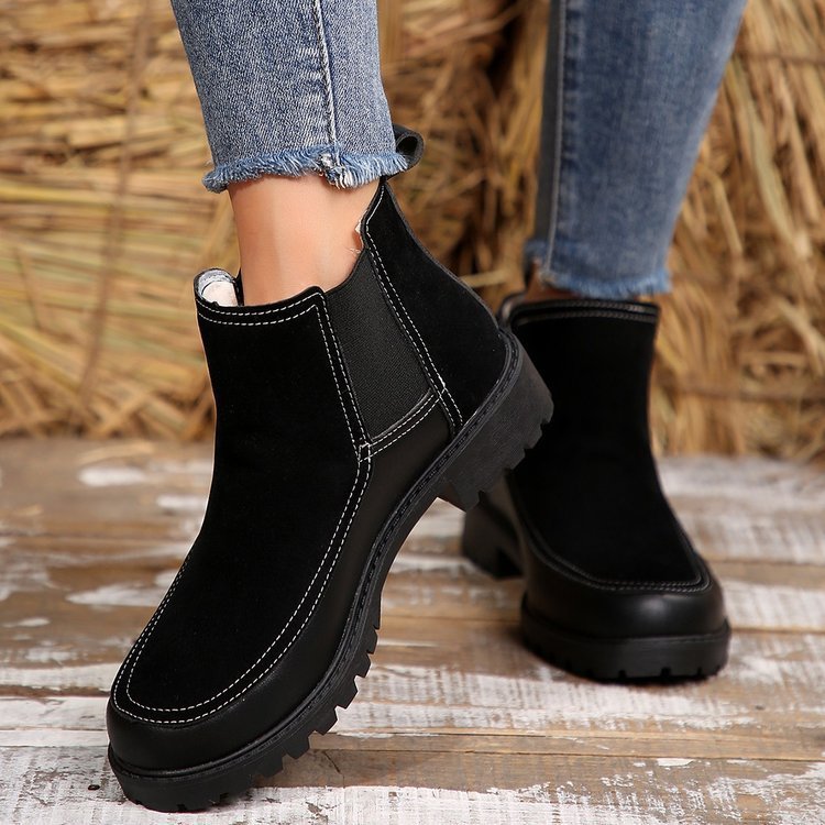 Casual Μποτάκια Suede με Ελαστικό Πλαϊνό & Ραφές
