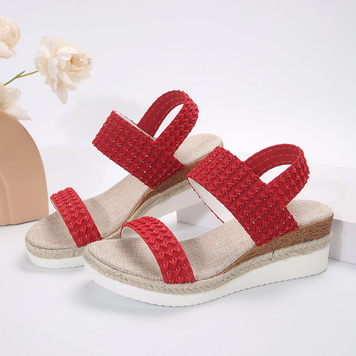 Flatform Σανδάλια με Ελαστικά Λουράκια & Ανάγλυφη Πλέξη
