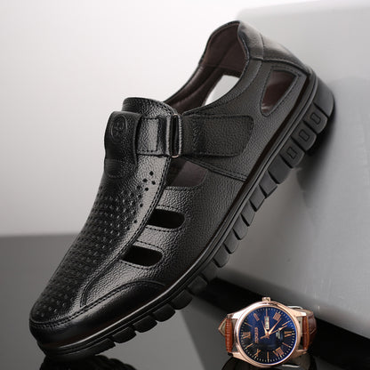Δερμάτινα Κλειστά Σανδάλια με Velcro & Πλαϊνά Ανοίγματα