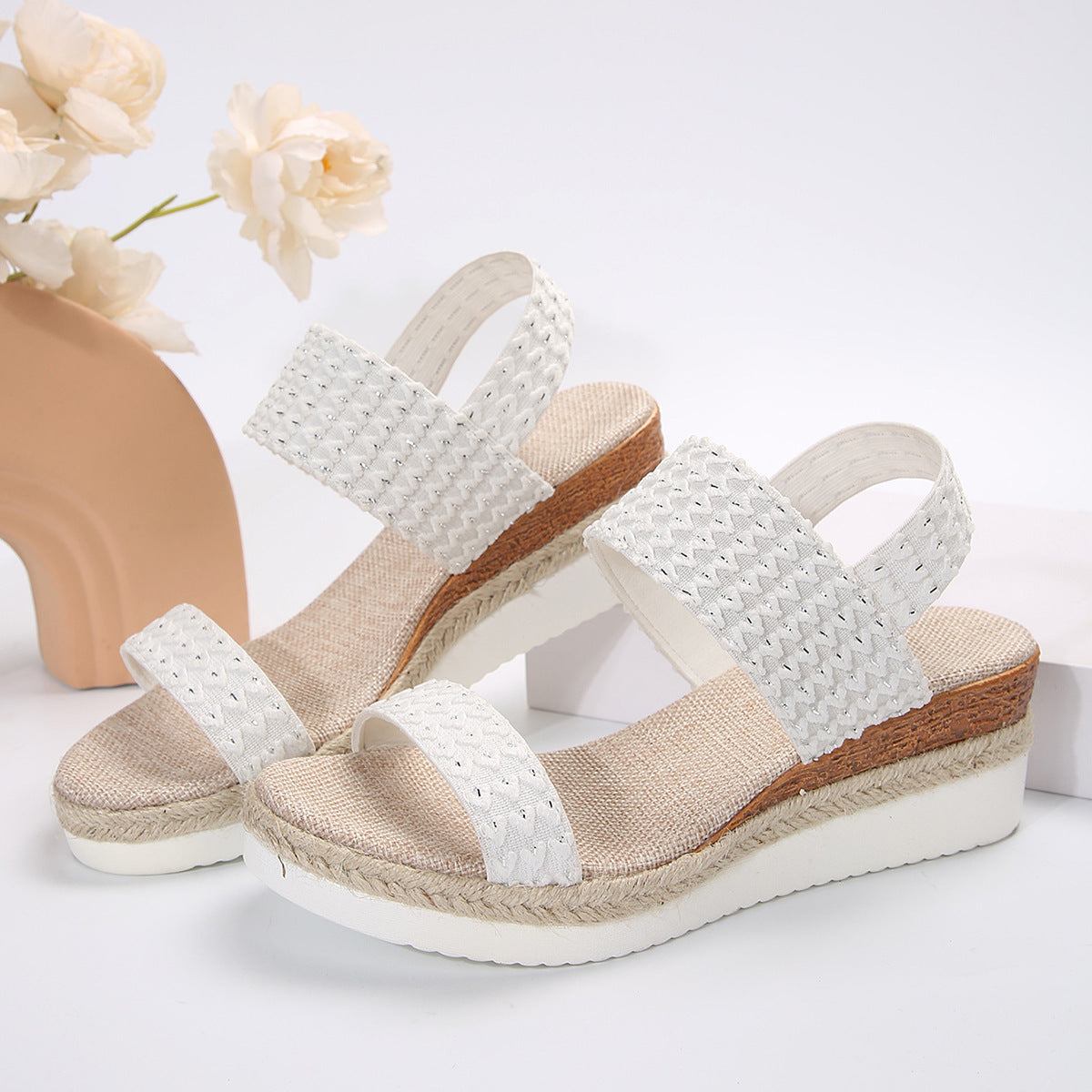 Flatform Σανδάλια με Ελαστικά Λουράκια & Ανάγλυφη Πλέξη