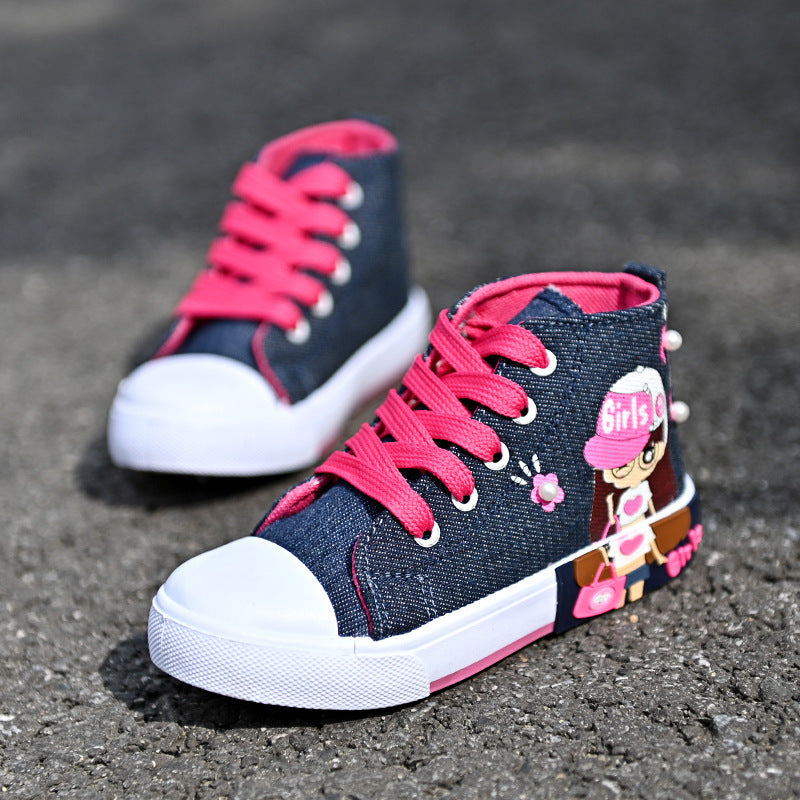 Denim Sneakers με Κορδόνια & Διακοσμητικό Σχέδιο Πλευρικά