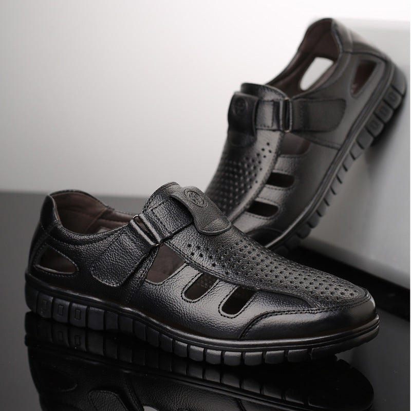 Δερμάτινα Κλειστά Σανδάλια με Velcro & Πλαϊνά Ανοίγματα