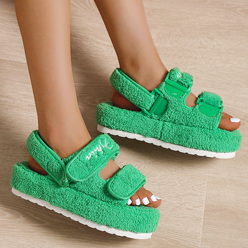 Flatform Σανδάλια με Υφασμάτινη Επένδυση & Αυτοκόλλητο Κλείσιμο