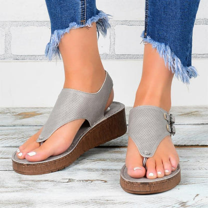 Flatform Σανδάλια με Δερμάτινο Λουρί & Ρυθμιζόμενες Αγκράφες
