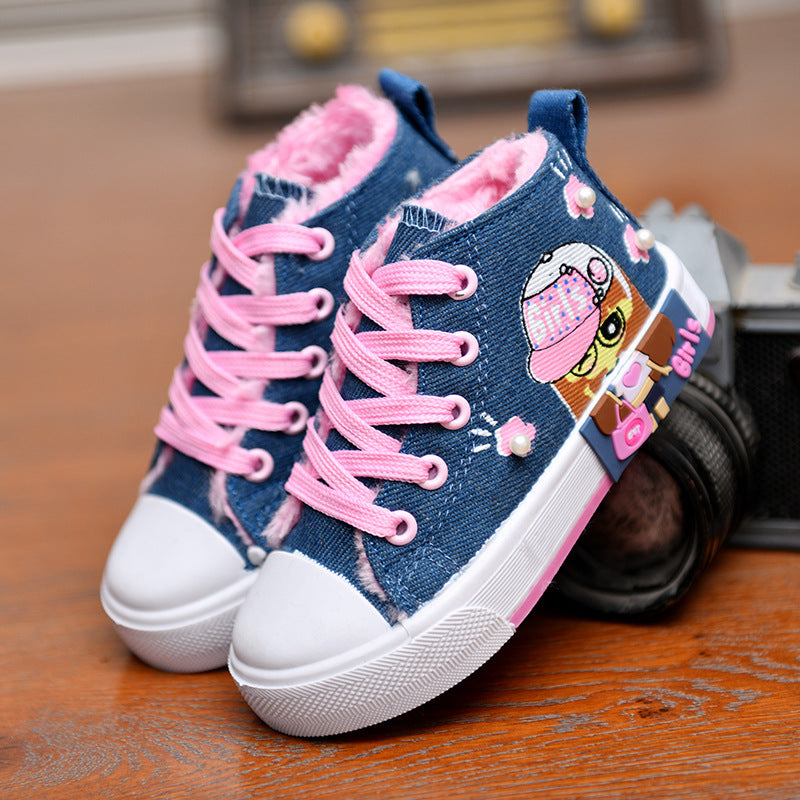 Denim Sneakers με Κορδόνια & Διακοσμητικό Σχέδιο Πλευρικά