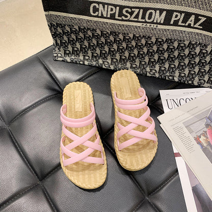 Καλοκαιρινές Παντόφλες με Ψάθινη Σόλα & Χιαστί Λουριά