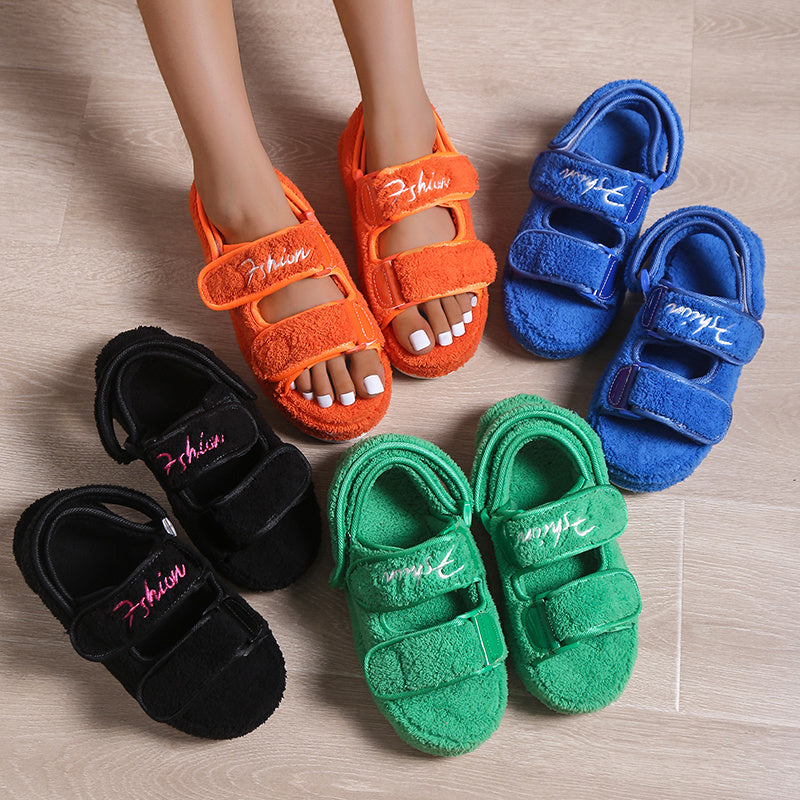 Flatform Σανδάλια με Υφασμάτινη Επένδυση & Αυτοκόλλητο Κλείσιμο