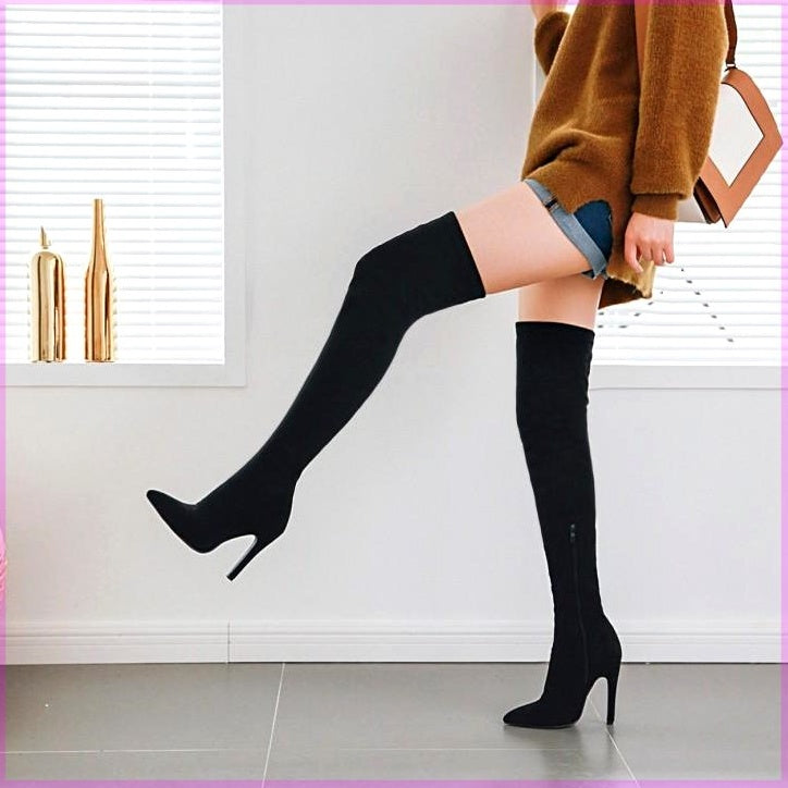 Μπότες Over-the-Knee με Ψηλό Τακούνι & Φερμουάρ