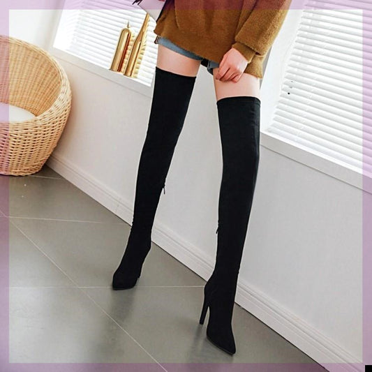 Μπότες Over-the-Knee με Ψηλό Τακούνι & Φερμουάρ