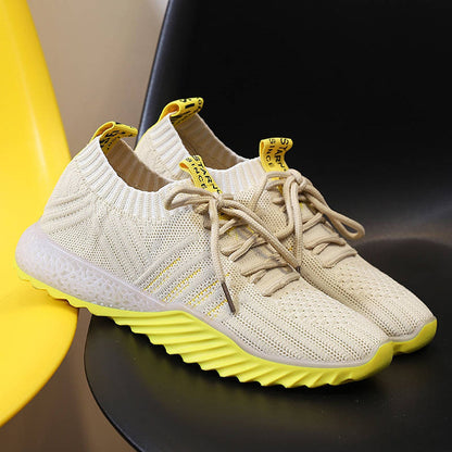 Γυναικεία Sneakers με Πλεκτό Πάνω Μέρος & Χρωματιστή Σόλα